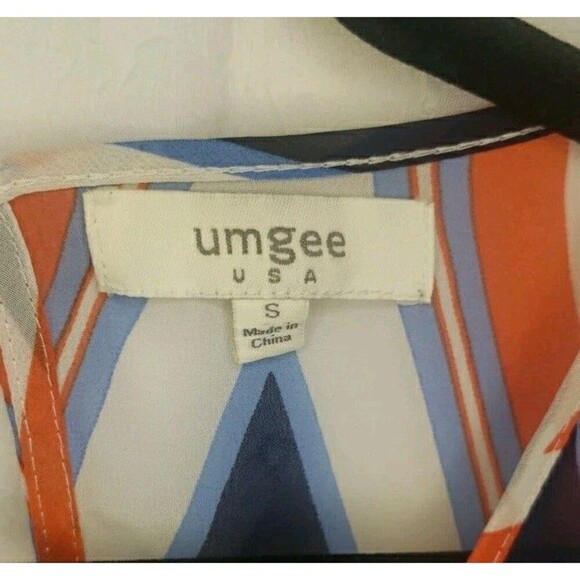 Umgee Blouse Red Navy Blue Stripes Sheer Nautical Sailor Coastal Chic Women Sz S - Picture 2 of 10